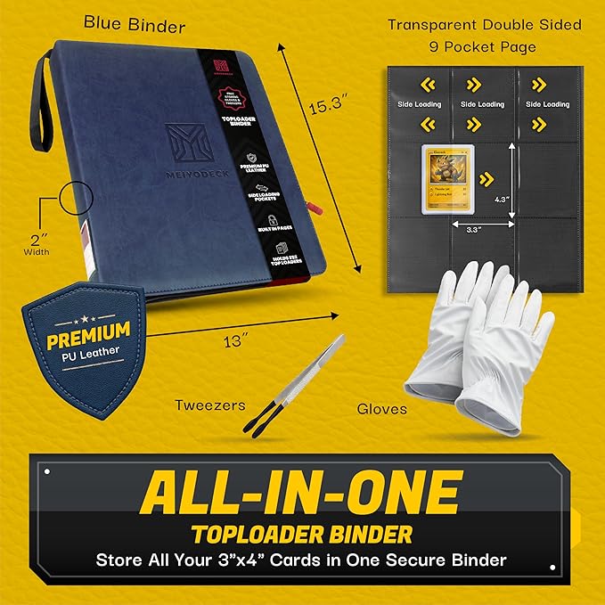 Toploader Binder | Holds 252 Toploaders | 9-Pocket | Ringless Double-Sided Pockets | Includes Collector Tweezers & Gloves | Premium Top Loader Binder for Trading Cards, Pokemon, Yu-Gi-Oh & TCG