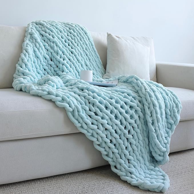 Maetoow Chenille Chunky Knit Blanket,Handmade Cozy for Home Decor,40×50,Baby Blue