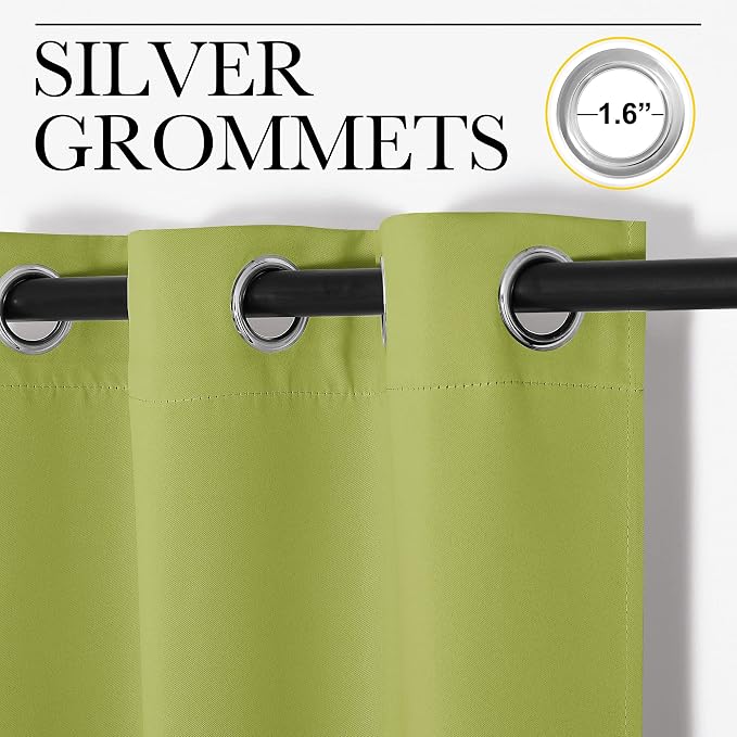 NICETOWN Fresh Green Blackout Curtains 68 inches Length for Laundry Room, 2 Panels, 42" Wide, Thermal Insulated Decoration Drapes for Office Window