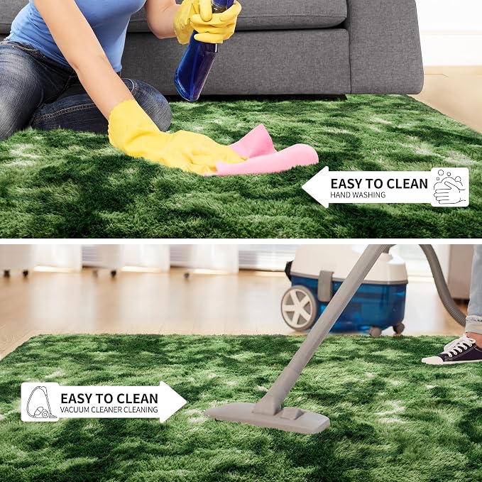 Tepook Fluffy Dark Green Rugs for Living Room Bedroom, 6x9 Soft Area Rug Tie-Dyed Forest Moss Green Kids Girls Boys Rug, Indoor Plush Shaggy Non-Slip Carpet for Nursery Classroom Dorm Home Decor