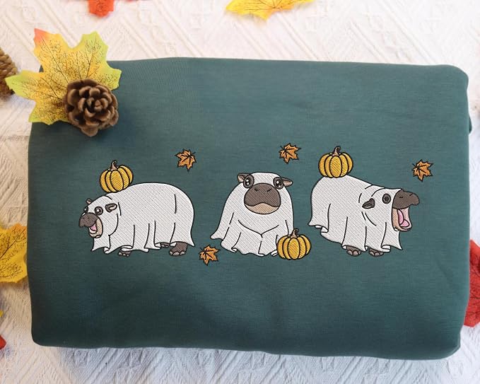 YOUNG GREEN Moo Deng Embroidered Sweatshirt Moo Deng Bouncy Pig Shirt Cute Baby Hippo Sweatshirt Gift For Moo Deng Lovers