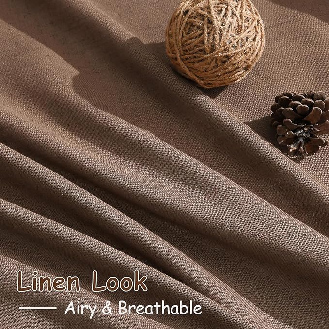Nanspring Caramel Brown Linen Curtains for Living Room 105 Inches Long Back Tab Light Filtering Semi Sheer Vintage Rustic Curtain Luxury Boho Decor Drapes for Bedroom Office 52x105, 2 Panels