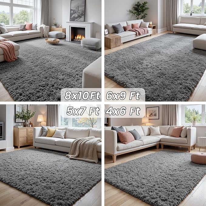 4x6 Area Rugs for Living Room Rug: Soft Fluffy Shag Light Gray Rugs for Bedroom, Non-Slip Large Fuzzy Plush Rug Indoor Floor Carpet for Nursery Kids Boys Girls Room, Dorms, Playroom, Modern Home Decor