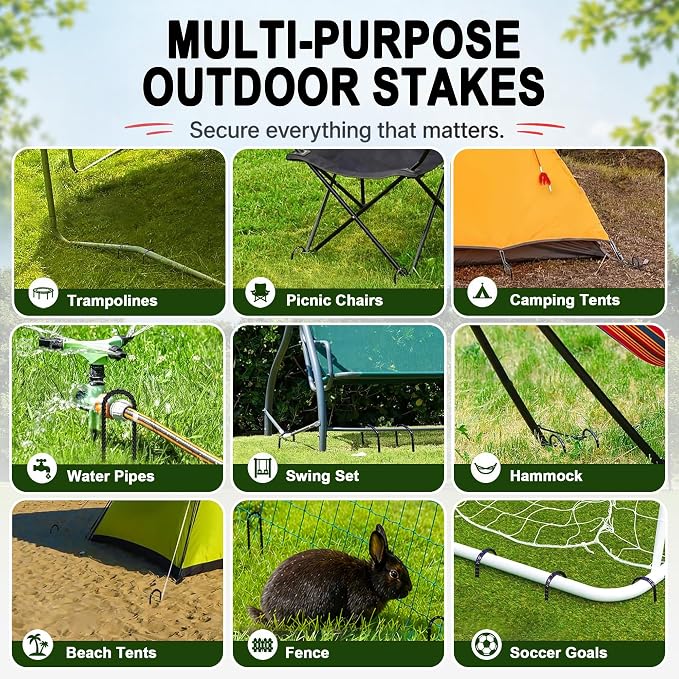 RIY Trampoline Stakes Anchors High Wind Heavy Duty Tent Stakes 12 Inch Ground Anchor Trampoline Accessories with T Hook