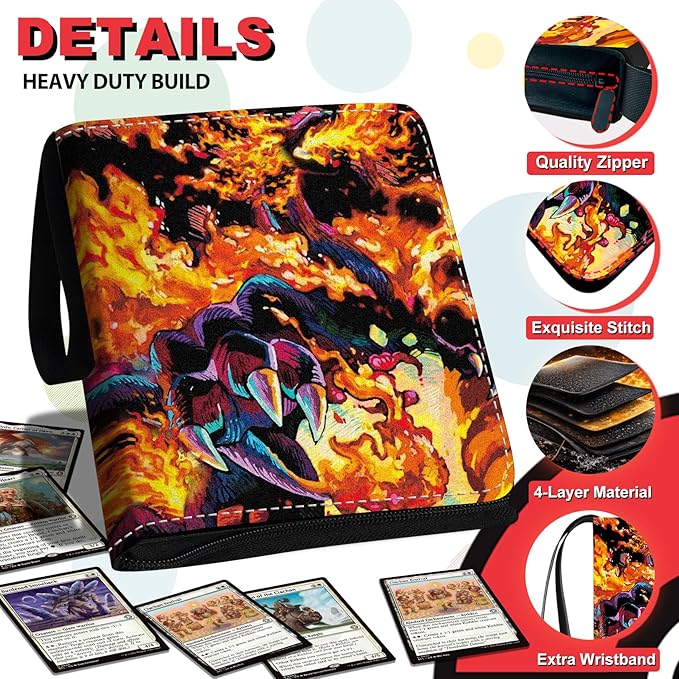 440 Card Binder 4 Pocke 3-Ring Trading Card Binder with 55 Page Removable Sleeves, High Storage Trading Card Holder Collection Card Album Carrying Organizer Case for TCG Cards-Fire Dragon