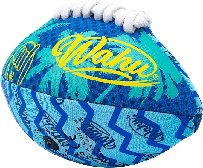 Wahu 100% Waterproof Mini Beach Football with Real Laces for in and Out of Water Play, 6.5" Outdoor Mini Football for Pool and Beach Games, Blue/Teal