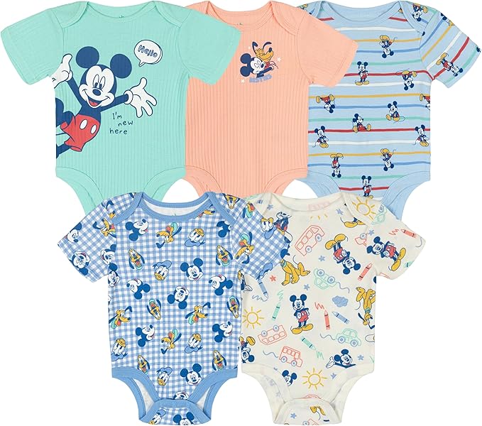 Disney Baby 5 Pack Bodysuits Newborn to Infant Sizes (Newborn - 24 Months)