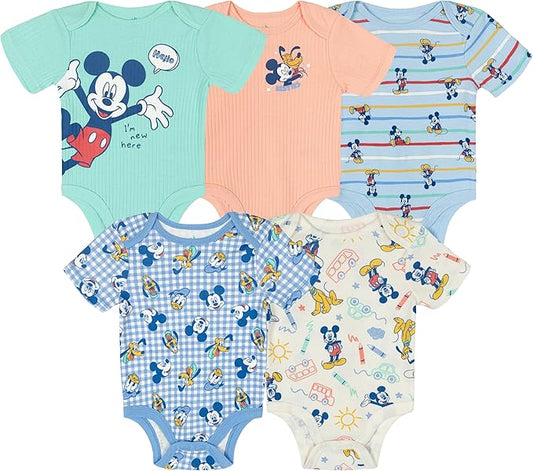 Disney Baby 5 Pack Bodysuits Newborn to Infant Sizes (Newborn - 24 Months)
