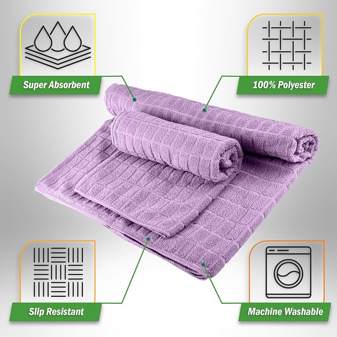 Yoga Mat Towel and Gym Towel Set - 2-Piece Non Slip Set for Hot Yoga, Pilates, and Gym - 72” x 24” Sweat Absorbent and Quick Drying Blanket with Corner Pockets for Mats by Wakeman (Violet)