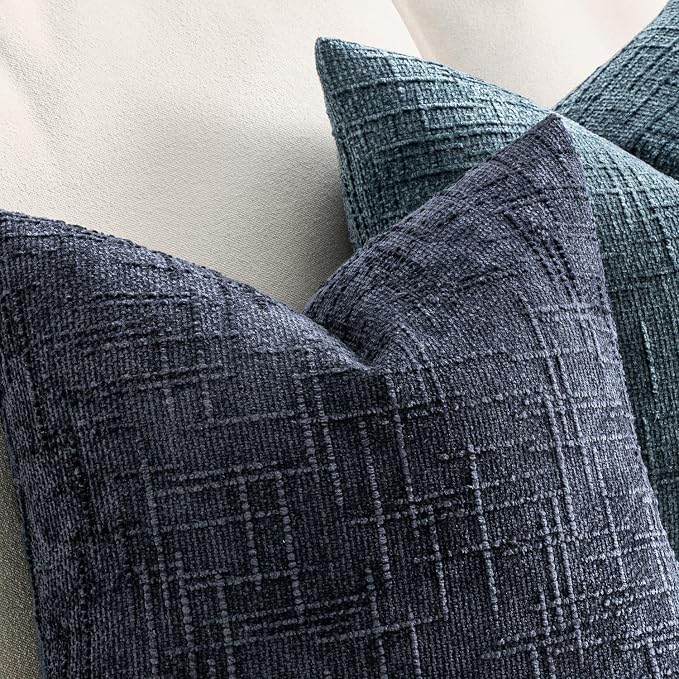 MIULEE Chenille Textured Throw Pillow Covers Navy Blue 20x20 Set of 2 | Slubby Decorative Pillows, Boho Farmhouse Coastal Decor, Modern Neutral Cushion Covers for Couch Sofa Bed Living Room