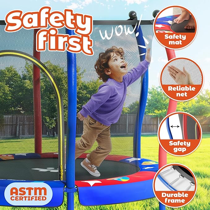 Happin® 55’’ Trampoline for Kids with Safety Enclosure, Indoor & Outdoor Toddler Trampoline, Ultra Safe Design with Multi Activity Accessories, Perfect Toddler Gift for Boys & Girls Ages 1–8