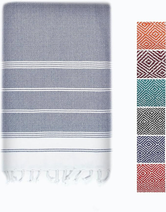 LANE LINEN Turkish Beach Towels, Extra Large Beach Towel, Pre-Washed for Soft Feel, Oversized Sand Free Quick-Dry Pool Towel, Beach Towels for Adults, 39"x71" - Navy Blazer