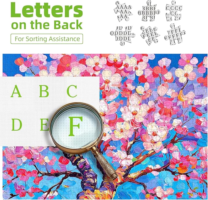 Spring Cherry Blossom 500 Piece Puzzles for Adults, Fun Spring Puzzles for Adults 500 Pieces with HD Print & Poster, 15" X 23" Dust Free Halloween Christmas Family Games