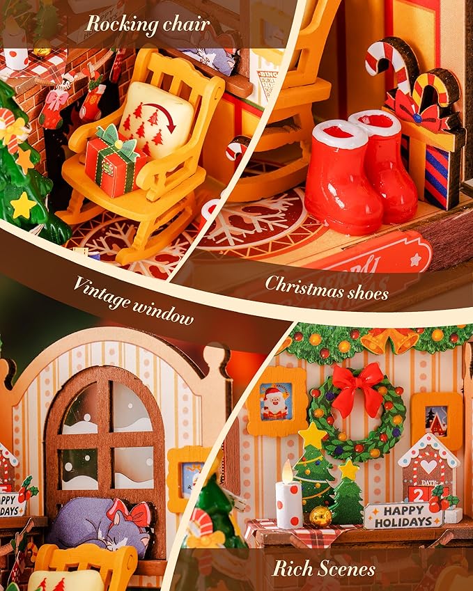 Rowood Miniature House Kit Christmas,Miniature Dollhouse Kits for Adults,Mini House Toy Building Kit,Craft Kits for Women on Christmas-Twinkling Christmas House