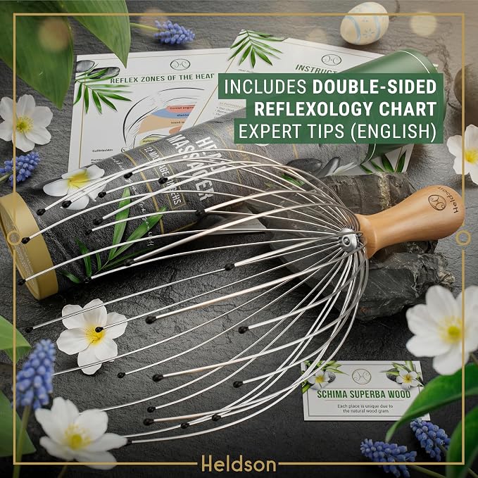 HELDSON® Premium Wire Head Massager Scalp Massager Tool - 32 Fingers Octopus Scratcher - Stress Relax Tickler - Hair Massagers Whisk - Headspa Equipment - Headscratcher Tickle Tools - Gift Men, Women