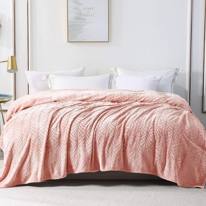 Whale Flotilla Soft Flannel Fleece Bed Blanket Queen Size, Pink | Cozy Lightweight Breathable Coverlet, Plush Fluffy Bedspread, Vintage Pattern Decorative Blanket for Bed, All Season, 90"x90"