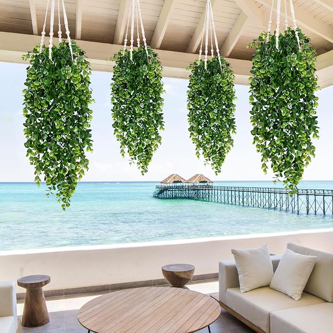 Waipfaru 8Pcs Fake Hanging Plants 2.7FT Fake Plants Fake Vines Greenery | UV Resistant Faux Outdoor Plants Ivy Vines for Modern Boho Patio Outdoor Indoor Party Wall Porch Gazebo Aesthetic Decor