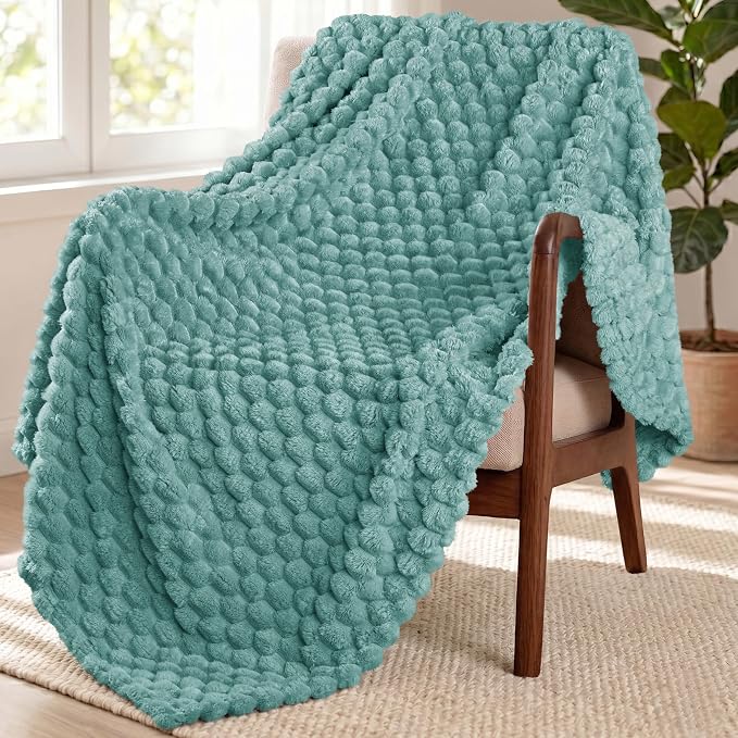 Exclusivo Mezcla Extra Large Soft Fleece Throw Blanket, 50x70 Inches 3D Clouds Stylish Jacquard Throw Blanket for Couch, Cozy Soft Lightweight for All Season, Celadon Blanket | Extra Soft Fuzzy Plush Lightweight Throws, Cozy Fluffy Decorative Blankets ...