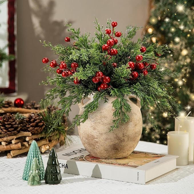 Rustic Vase - Small Vases for Pampas Grass - Farmhouase Decorative Wide Mouth vase for Bouquet, Lyeec Clay Pottery Terracotta Round Vases for Home Decor