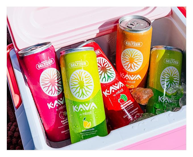 Mitra9 | Variety Pack Kava Seltzer - Sparkling Relaxation Drink | 4-Pack | Non-Alcoholic Alcohol Alternative | 500mg Kava Root Extract | Low Calorie, Plant Based Stress Relief & Calm | 12 fl oz Cans