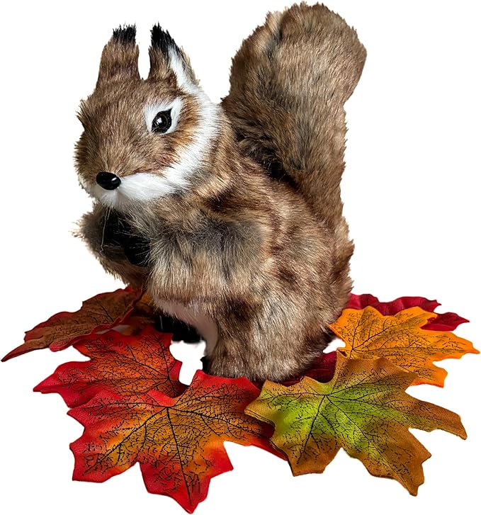 Realistic Squirrel Figurine - Lifelike Plush Squirrel with Bushy Tail, Handcrafted Collectible Stuffed Animal for Fall, Thanksgiving, Home & Shelf Decoration