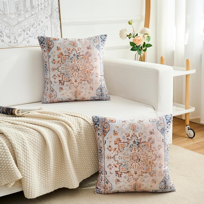 Boho Throw Pillow Covers 16x16 inch Set of 2,Boho Vintage Carpet Pattern Antique Ethnic Decor Double Sided Pattern Cushion Cover Soft Pillow Case Living Sofa Room Bed Square Pillow Cover