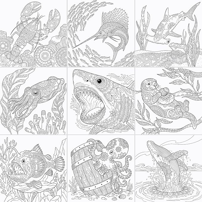 FUNLAVIE Adult Coloring Book - Ocean Animal Mandala Designs for Adults Relaxation and Teens Stress Relief, Spiral Bound Mindfulness Coloring Book for Women, Ocean Creature Mandalas and Patterns
