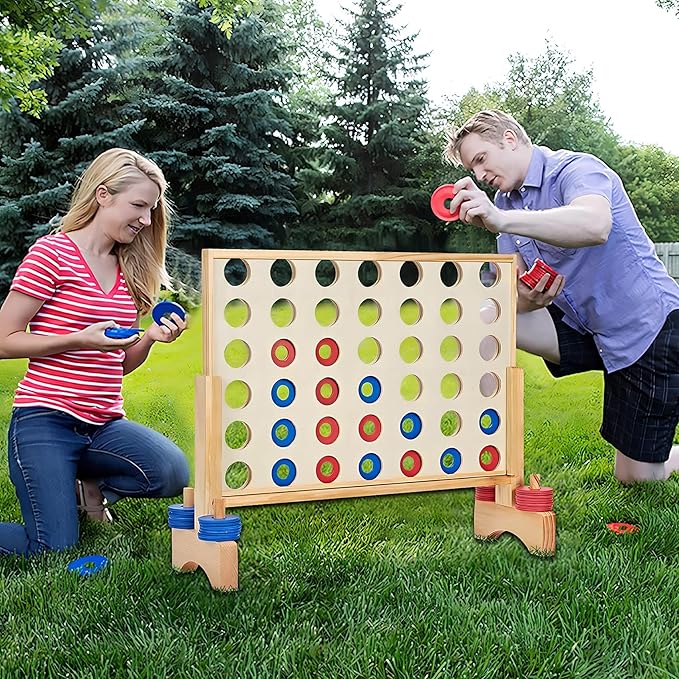 Pointyard Giant Wooden 4 in a Row Game 2.8Ft, Outdoor Yard Game for Famlies Adults, 42 Pcs Chips & Durable Carrying Bag, Halloween Christmas Party Gifts for Lovers