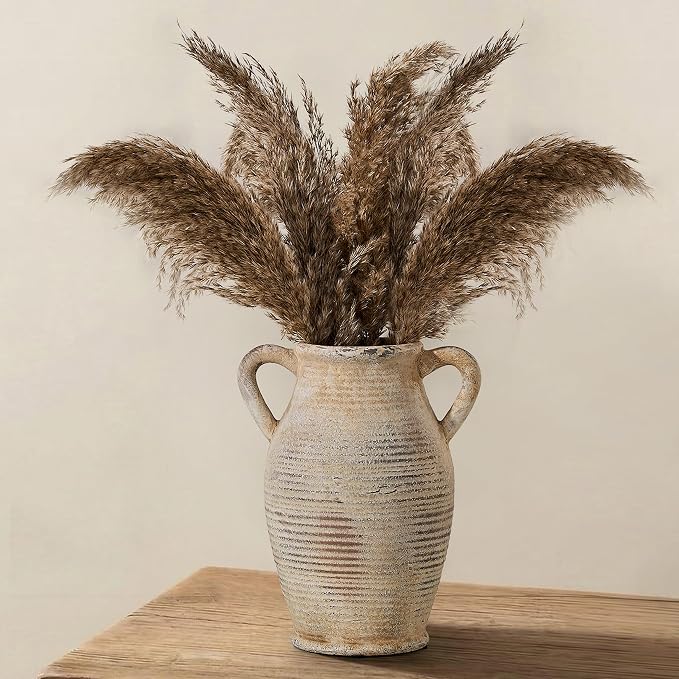 Emotionally Grounded Vase, Vaseking Large Ceramic Rustic Vase with 2 Handles, 9.8 inch Minimalist Decorative Farmhouse Tall Vases for Home Decor, Living Room, Enterway, Wedding, Fired Terra Clay