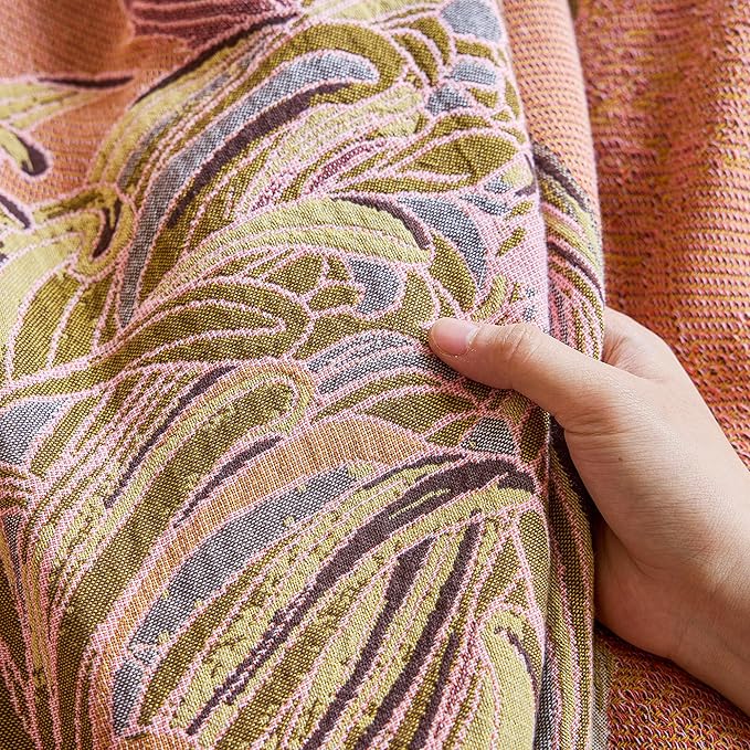VANJOROY Boho Throw Blanket 80" x 90", 100% Organic Cotton Breathable Skin-Friendly Ultra Soft Bed Quilt Throw - Floral Rustic Decor Luxury Reversible Blanket for Sofa Couch Chair and Gift,