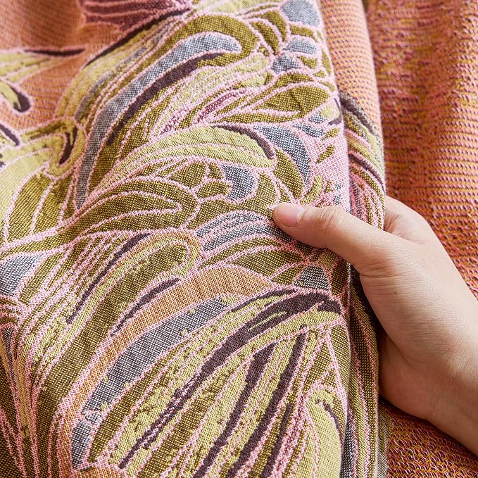 VANJOROY King Boho Throw Blanket 91" x 98", 100% Organic Cotton Breathable Skin-Friendly Ultra Soft Bed Quilt Throw - Floral Rustic Decor Luxury Reversible Blanket for Sofa Couch Chair and Gift