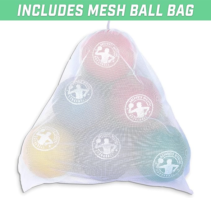 GoSports Inflatable Dodgeballs - Choose 5 Inch or 7 Inch No Sting Balls - Set of 6 Includes Ball Pump & Mesh Bag