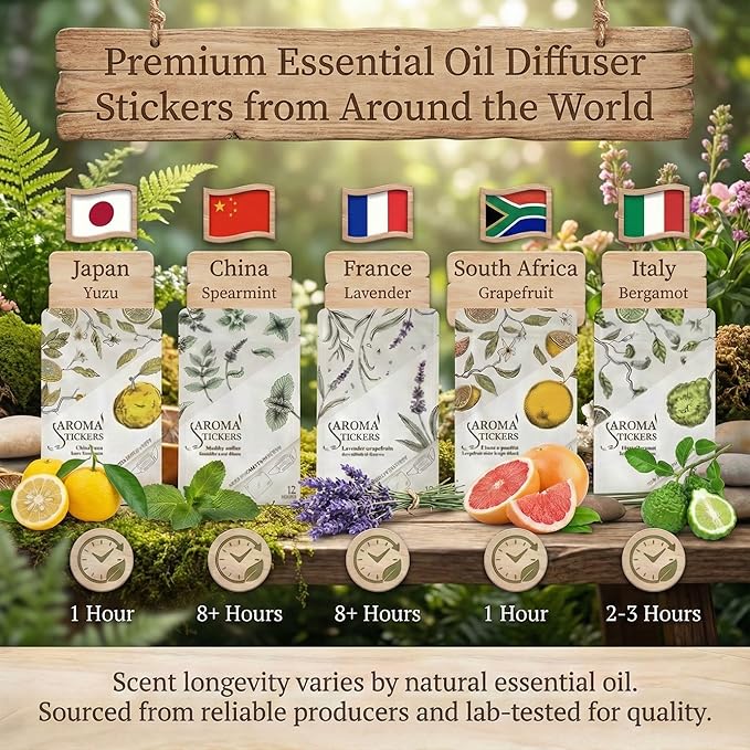 AROMA STICKERS® (Grapefruit, Pack of 3) - 100% Natural Essential Oil Stickers for Face Mask & Pillow (12 Stickers/pc) -Pure Essential Oil Scented Mask Patch/Personal Aroma/Relaxing/Refreshing