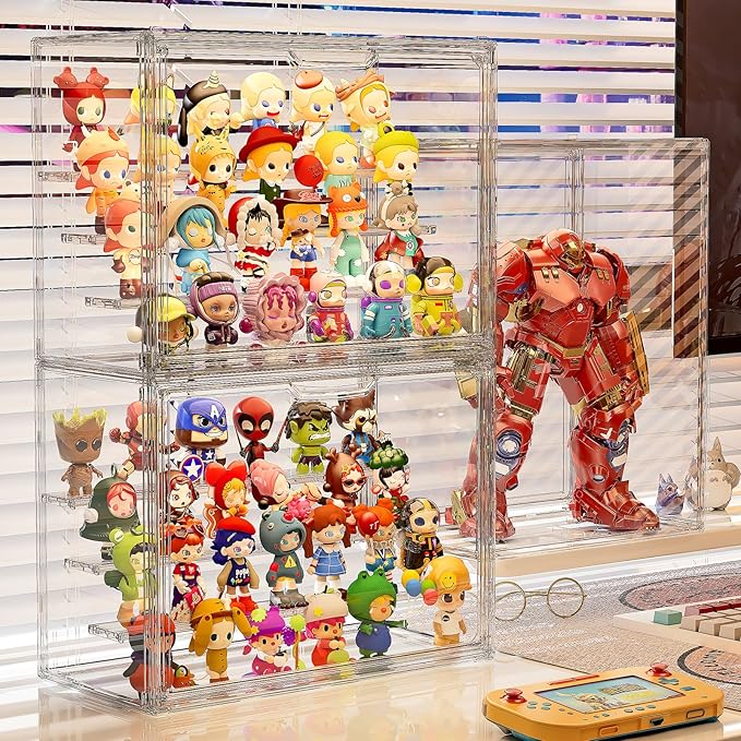 Clear Acrylic Display Case for Collectibles 4 Layer Hobby Figure Display Case Box with Shelves Stackable Figurine Display Shelf for Funko Pop, Pop Mart, Labubu, Model, 1 Pack