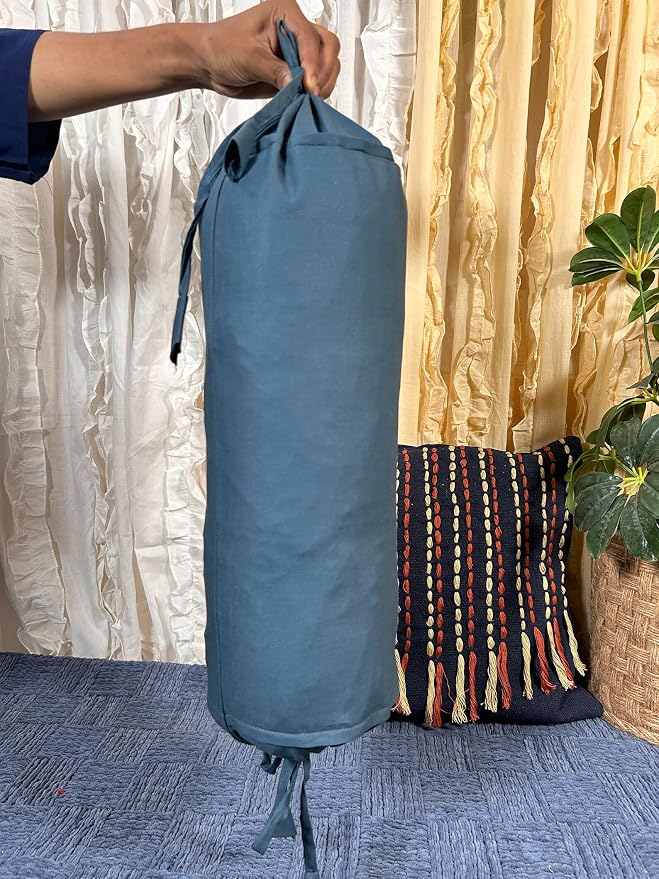 Round Bolster Cover Cervical Neck Roll Cotton Pillowcase for Cylindrical Pillow with Drawstring Closure Neck Pillow case 6" x 18" (15 x 45 cm) Grey