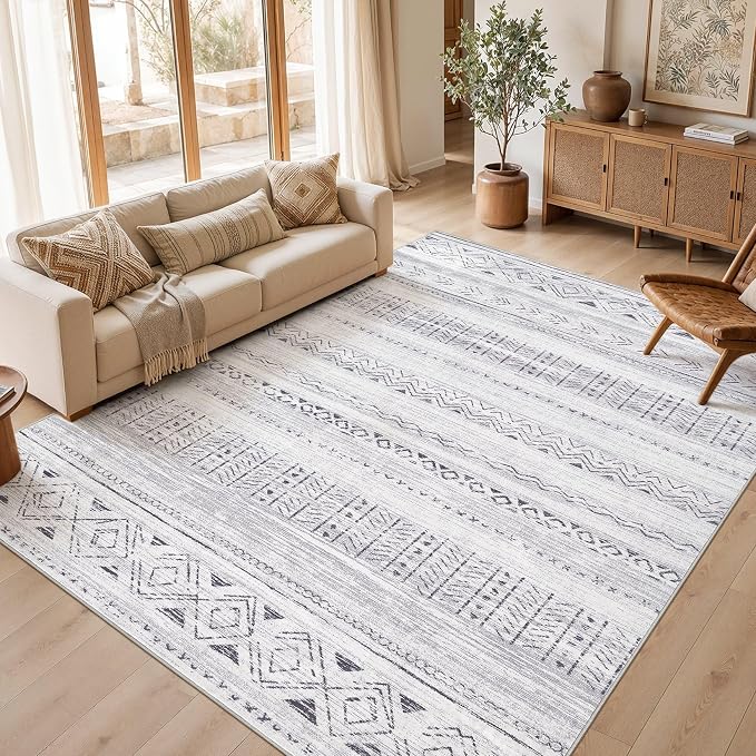 cotiled 7x9 Area Rugs Living Room Rug: Washable Boho Rugs with Non Slip Backing Large Soft Indoor Stain Resistant Carpet for Bedroom Farmhouse Dining Room Lightweight Home Decor Dark Grey