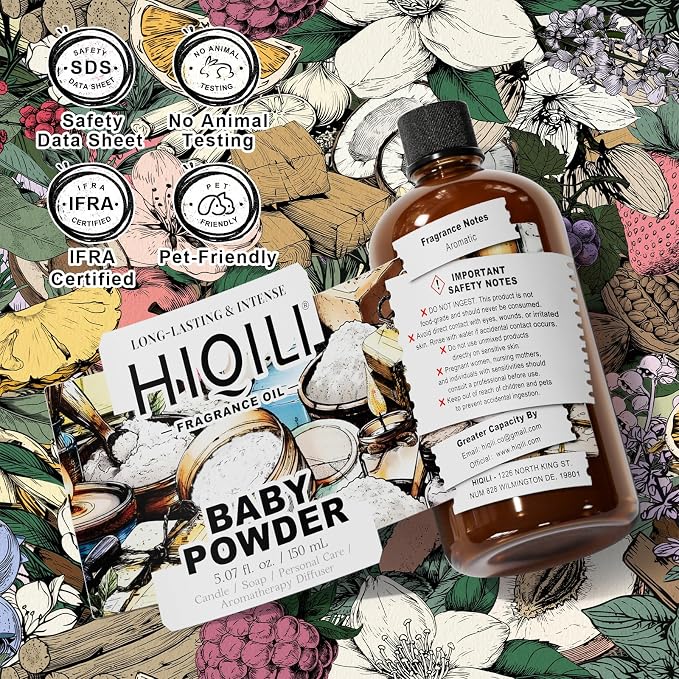HIQILI Baby Powder Fragrance Oil - for Body Oils, Laundry Detergent, Candle, Perfumes & Soap Making, and Home Diffusers Use - 5.07 Fl Oz
