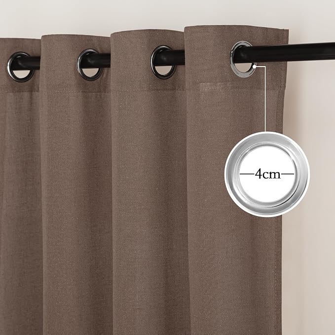 NICETOWN Linen Brown Curtains 96 inch Long, Grommet Privacy Added Thick Flax Window Treatments with Light Filtering Drapes for Bedroom/Farmhouse, W55 x L96, 2 Panels