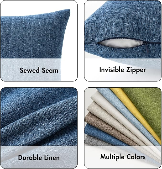 MIULEE Pack of 2 Decorative Linen Burlap Coastal Pillow Covers Farmhouse Accent Pillowcases for Sofa Car Couch Bedroom Living Room Decor 16x16 Inch Blue