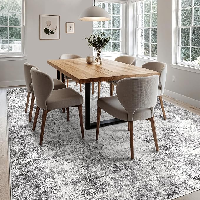 UERMEI 5x7 Area Rug Living Room Rugs - Washable Neutral Modern Abstract Soft Thin Large Rug Indoor Floor No Slip Rug Carpet for Bedroom Under Dining Table Home Office Decor - Grey