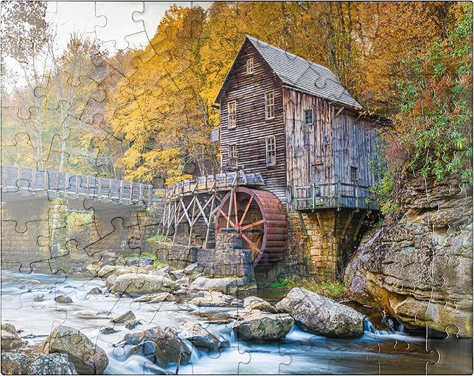 MyPuzzle Babcock State Park, West Virginia, USA at Glade Creek Grist Mill During The Fall Season - Premium 100 Piece Jigsaw Puzzle for Adults