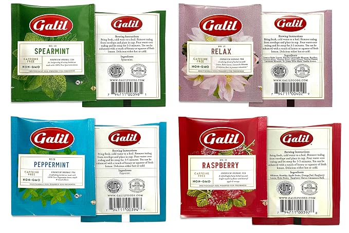 Galil Kosher Tea Sampler – 42 Count Tea Assortment, Tea Bags Individually Wrapped – Non-GMO Tea Bags Bulk Tea Variety Pack