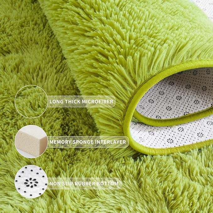Tepook Fluffy Grass Green Rugs for Living Room Bedroom, 6x9 Soft Area Rug Moss Green Kids Girls Boys Rug, Indoor Plush Shaggy Non-Slip Carpet for Nursery Classroom Dorm Home Decor
