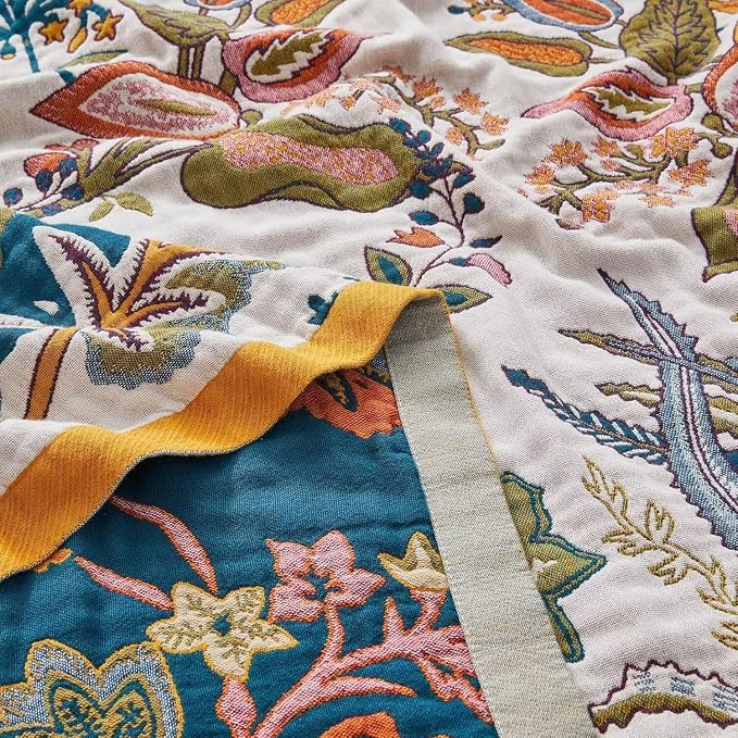 Boho Throw Blanket Farmhouse Decor Throw Blanket Bohemian Blanket for Bed 100% Cotton Muslin Woven Couch Blanket All Seasons Quilt Bedroom (J-Beige, 50"x60")