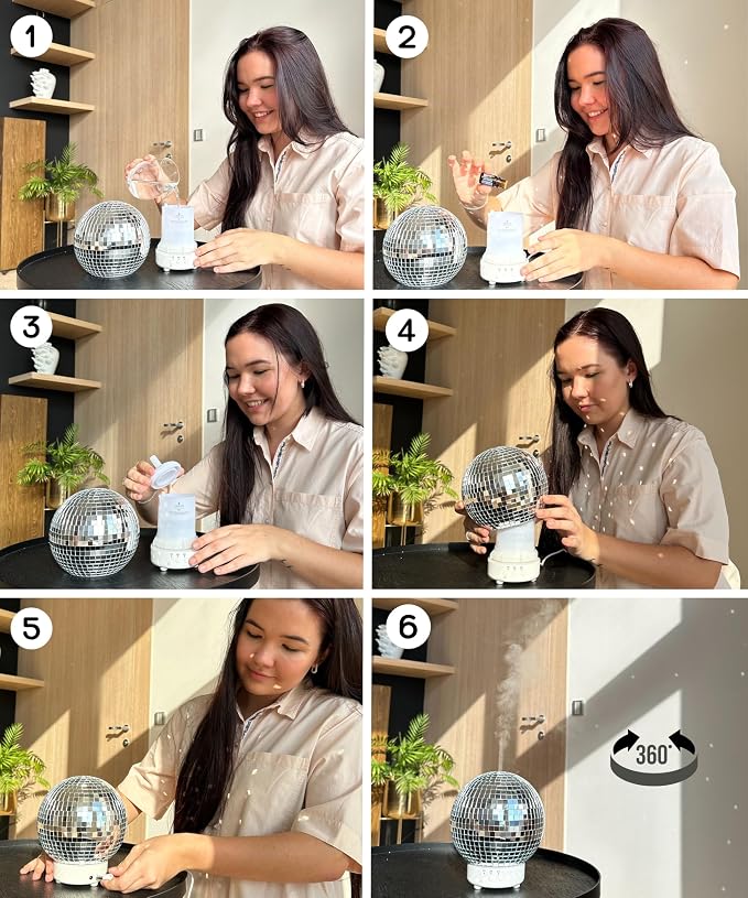 Rotating Disco Ball Diffuser – Cute Essential Oil Diffuser and Humidifier for Home, 3 Timer Modes, Mirror Ball Retro & Preppy Room Decor | Disco Ball Gift