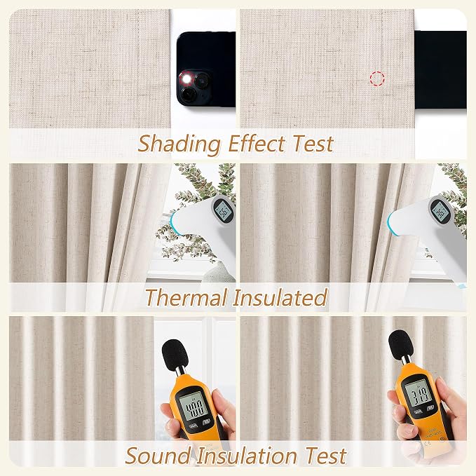 Guken 100% Blackout Linen Curtains 105 Inch Length 2 Panels Set for Living Room Bedroom Back Tab Thermal Insulated Black Out Drapes Room Darkening Farmhouse Style for Bedroom Window Curtains 52x105