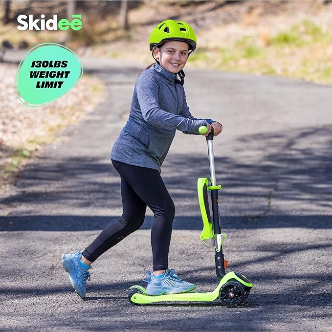 SKIDEE Kick Scooter for Kids Foldable 3 Wheel Scooter with Lean-to-Steer, Adjustable Height, Removable Seat & LED Light Wheels | Toddler Scooter Up to 12 Year Old Boys/Girls
