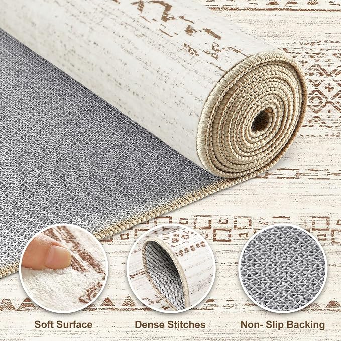 Nakagishi Boho 6x9 Area Rug Living Room Rugs Machine Washable Brown | Soft, Pet & Kid Friendly, Carpet for Living Room/Bedroom/Office/Kitchen/Nursery, Daily Home Decor Stain Resistant Moroccan