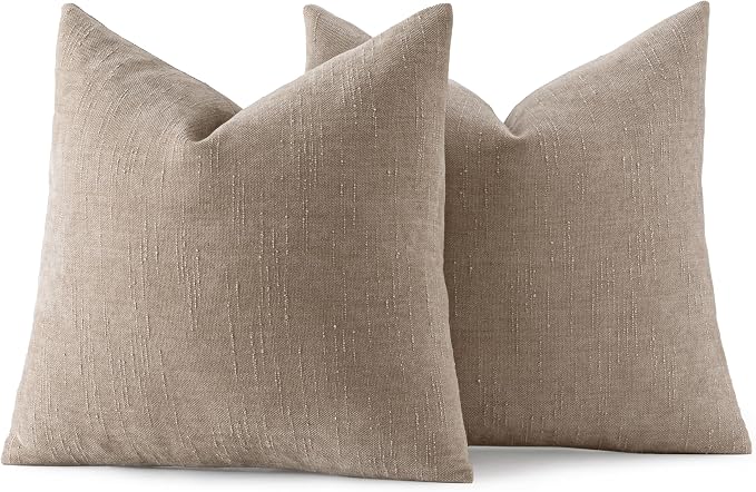 MIULEE 24x24 Inch Euro Textured Chenille Throw Pillow Covers Light Taupe | Pack of 2 Decorative Soft Throw Pillows,Solid Textured Cushion Covers,Modern Home Decor for Bed Couch Sofa Bedroom Livingroom