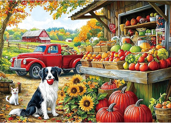 Blueforest Puzzles for Adults 1000 Pieces, Autumn Farm Market Jigsaw Puzzle, Impossible Hard Difficult Challenging Family Puzzles for Adults, 27.5x19.7 Inches Large Pretty Art Puzzle